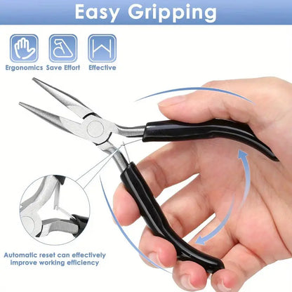 Jewelry tool set including round nose, long nose pliers, and wire cutter

