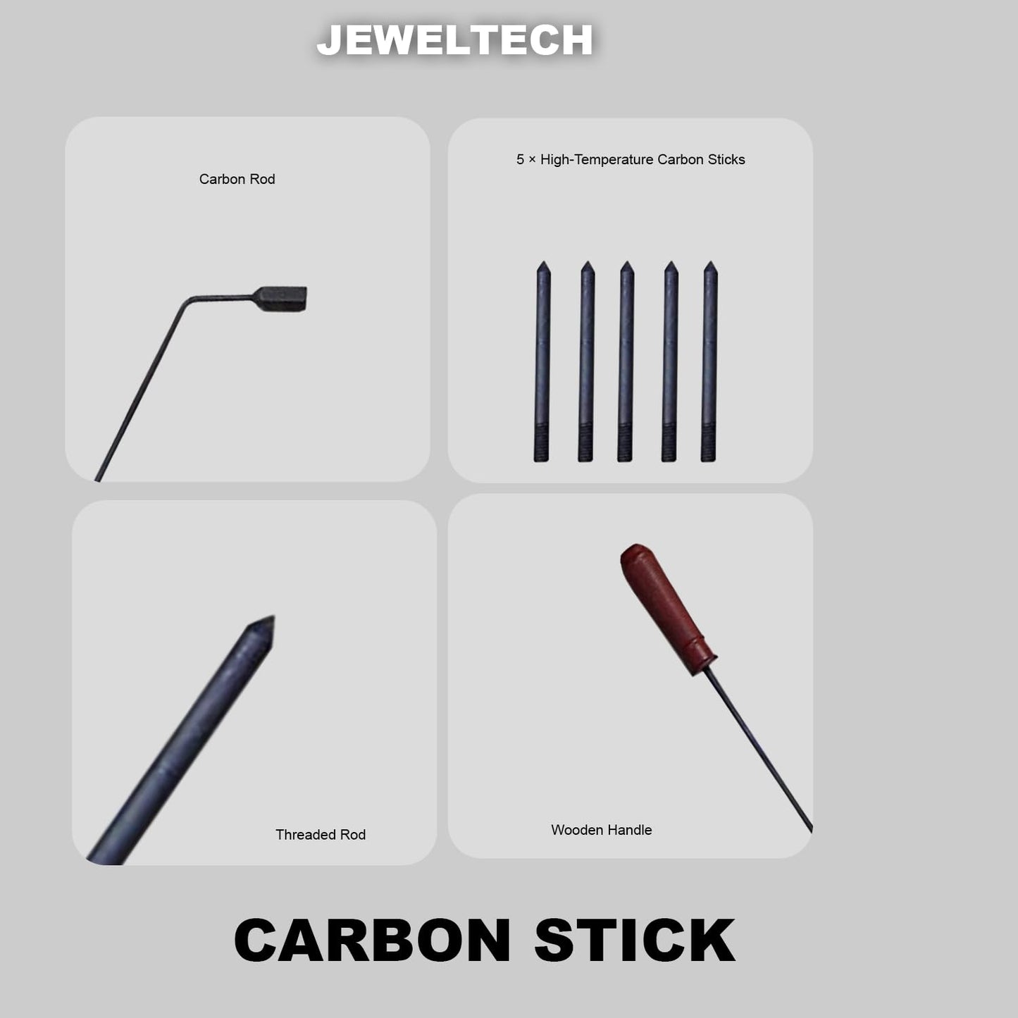 Jeweltech Carbon Stick fset or Gold Melting — High-Temperature Graphite/Carbon Rod for Gold & Precious Metal Melting, Compatible with Electric & Induction Furnaces — Durable Electrode for Metal Refining