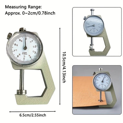 Durable metal construction analog dial thickness gauge with easy-to-read scale