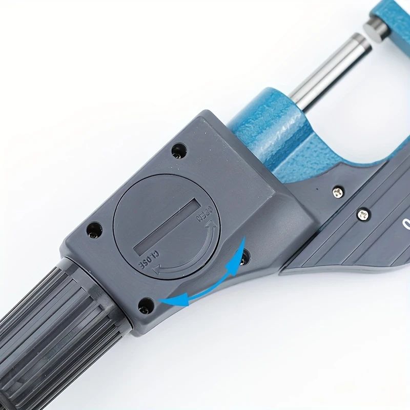 Close-up of carbide-tipped spindle on digital micrometer for accurate measurements