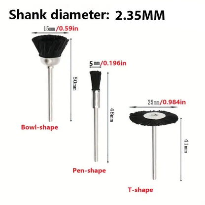 Complete 30pcs rotary brush set ideal for polishing and finishing soft metals