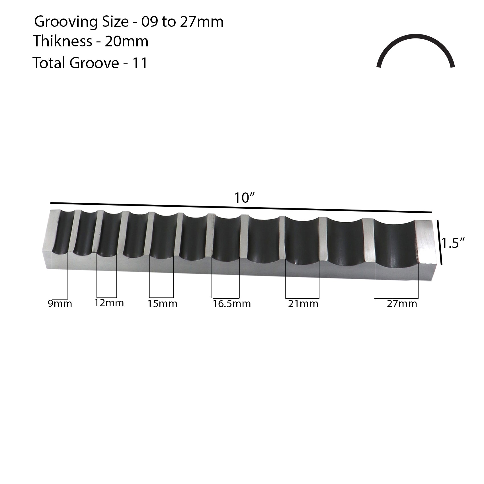 Surya Single Side Round Wire Forming Die – 11 Groove, 9mm to 27mm – 10" Steel Tool 