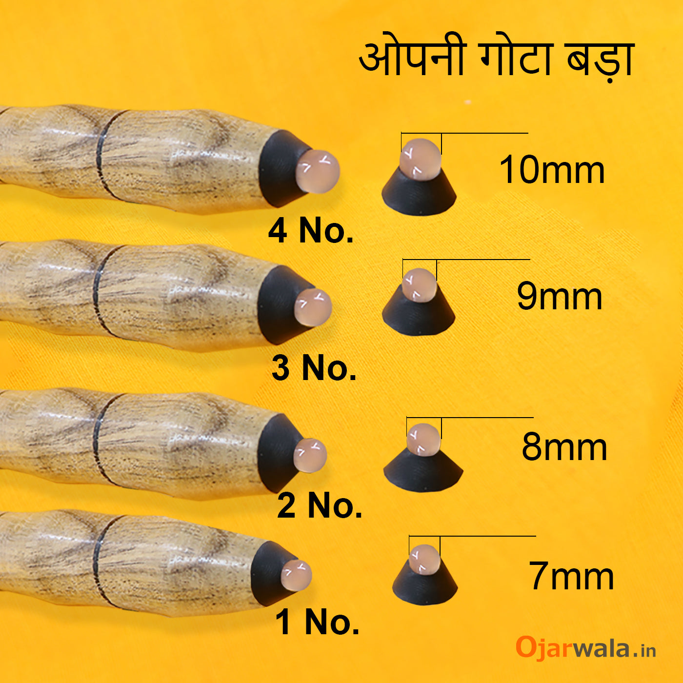Opni Gota tools with wooden handles and different sized tips for kundan work

