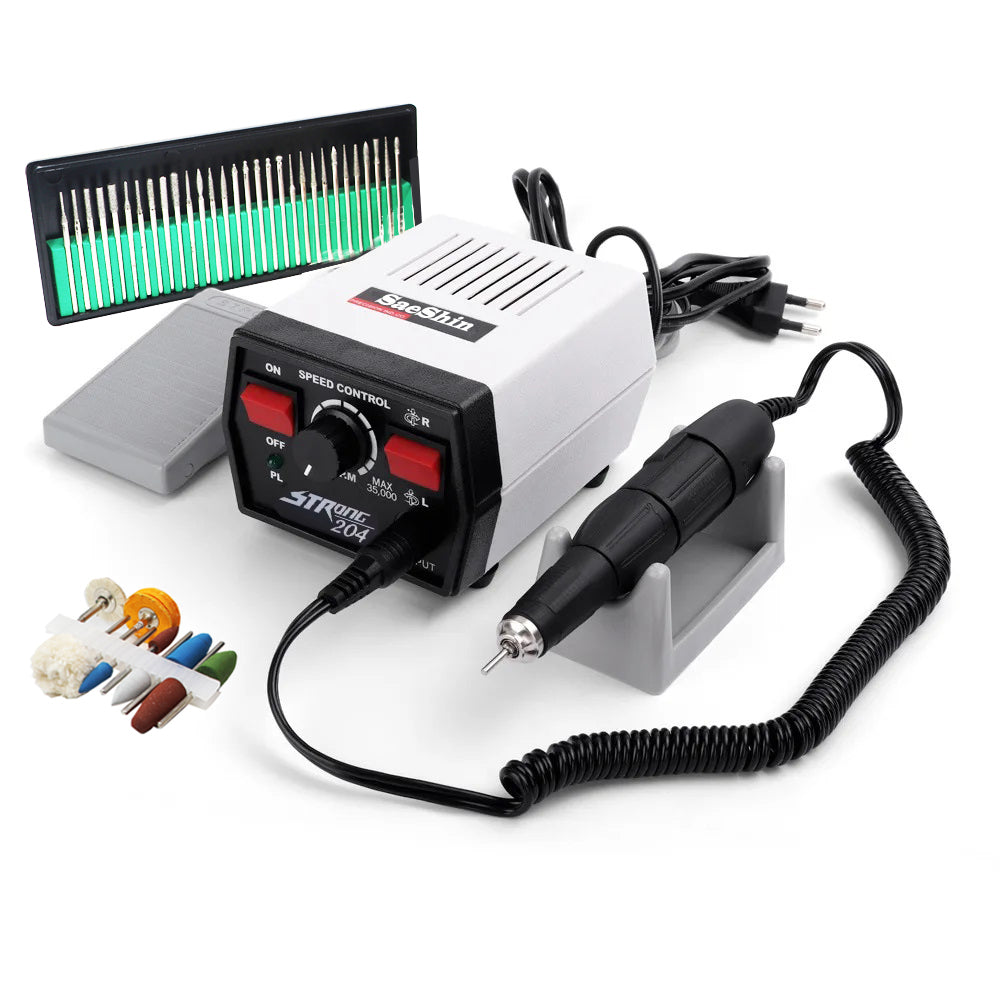 Saeshin Strong 204 Micro Motor Kit with 102 Handpiece and Foot Pedal – 35000 RPM Grinding Machine for Jewelry, Dental