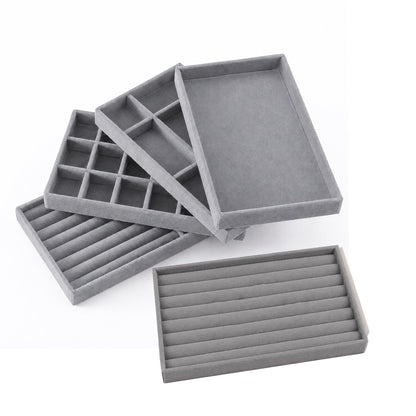 Jeweltech Jewelry Trays Set (5),Grey Velvet Stackable Organizer Trays,Drawer Inserts Jewelry Display Case For Rings Stud Necklaces Earring Organizer Tray