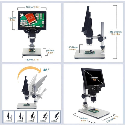 Jeweltech Digital Microscope 1-1200X Magnification with 7 Inch LCD Screen & 12MP Camera | 1080P HD Electronic Microscope for PCB Inspection, Soldering, Coins, Jewellery & Biological Observation