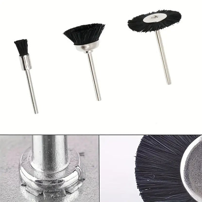 Multi-shape black bristle brushes for detailed metal cleaning and repair