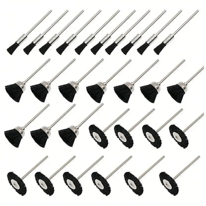 Rotary brush kit with 3mm shank compatible with Dremel and micromotor tools